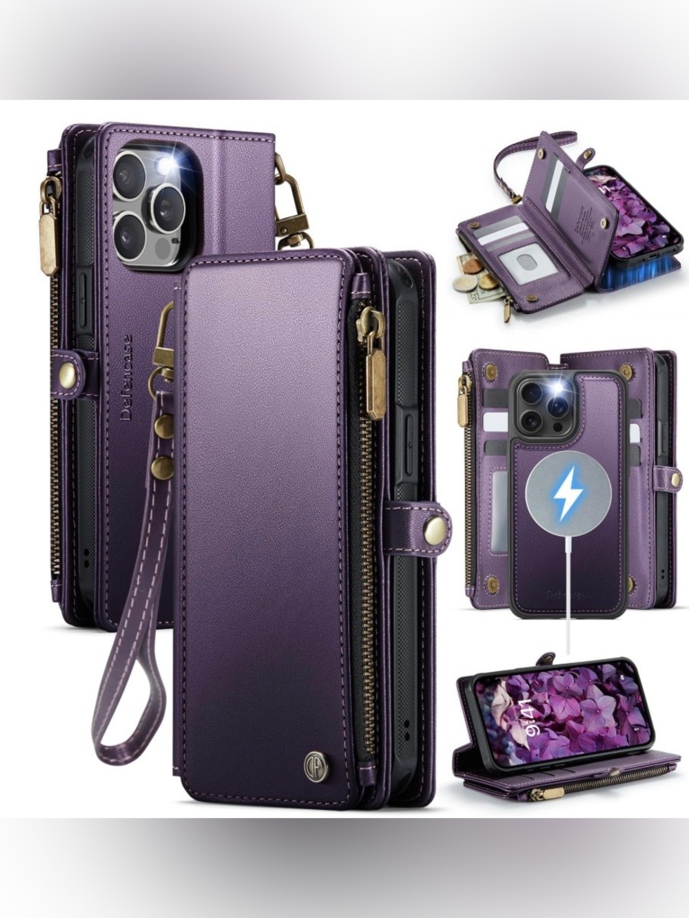 iPhone 14 Pro Wallet Case RFID Blocking Pu Leather PURPLE